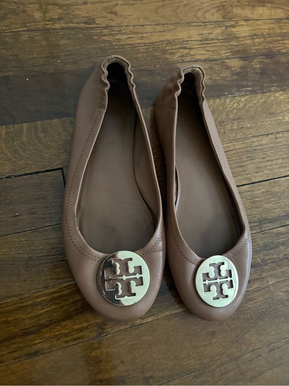 Tory Burch Tan Leather Logo Ballet Flats